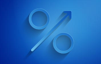 Percent sign logo in blue with arrow pointing up.