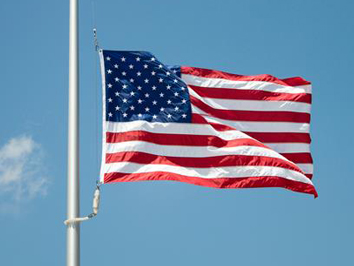 American flag waving in the wind.