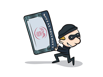 Cartoon of a thief stealing a social security card.