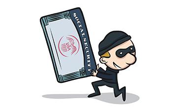 Cartoon of a thief stealing a social security card.